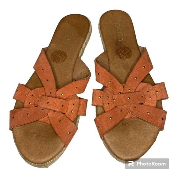Picon Orange Leather Studded Slide Espadrille Sandals Made In Spain 8 - Picture 3 of 9